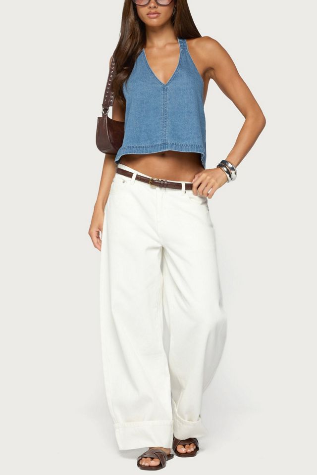 Edikted Teddie Backless Denim Halter Top #1