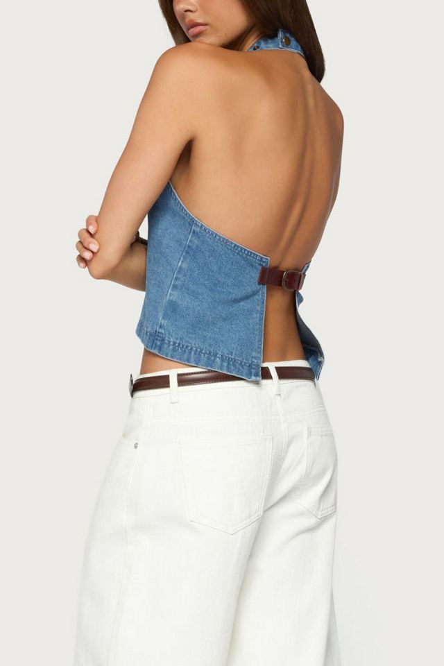 Edikted Teddie Backless Denim Halter Top #3