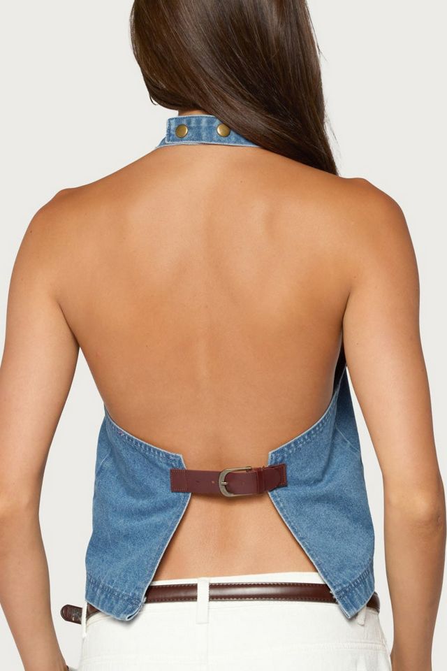 Edikted Teddie Backless Denim Halter Top #4