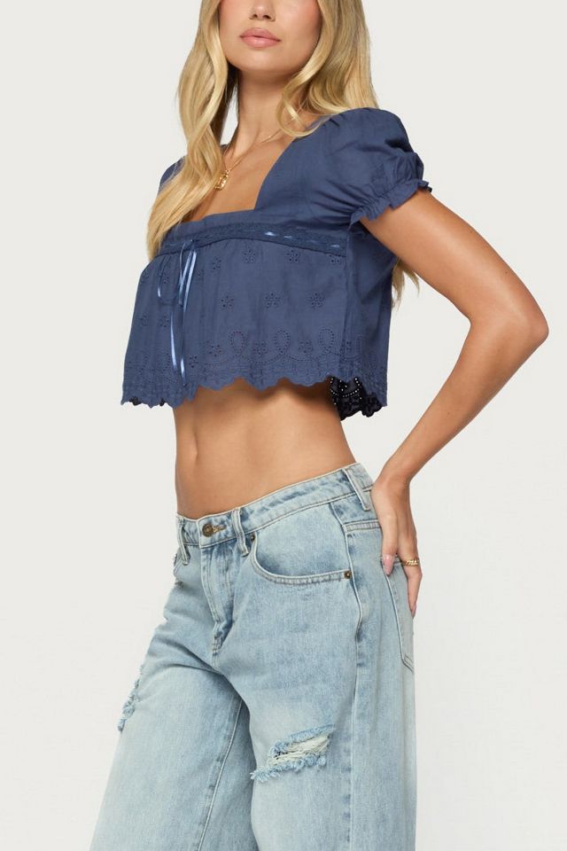 Edikted Joeli Cotton Eyelet Crop Top #3