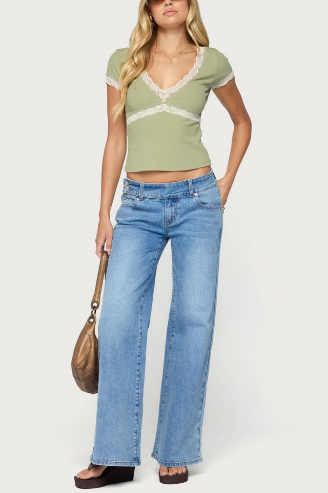 Edikted Juli Lacey Ribbed V Neck Top #1