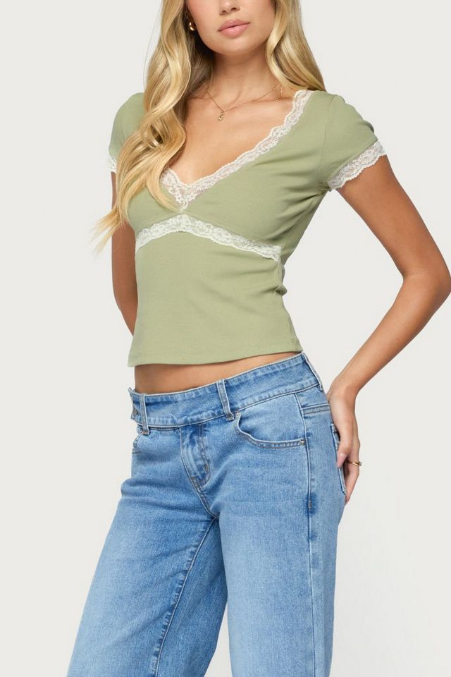 Edikted Juli Lacey Ribbed V Neck Top #3