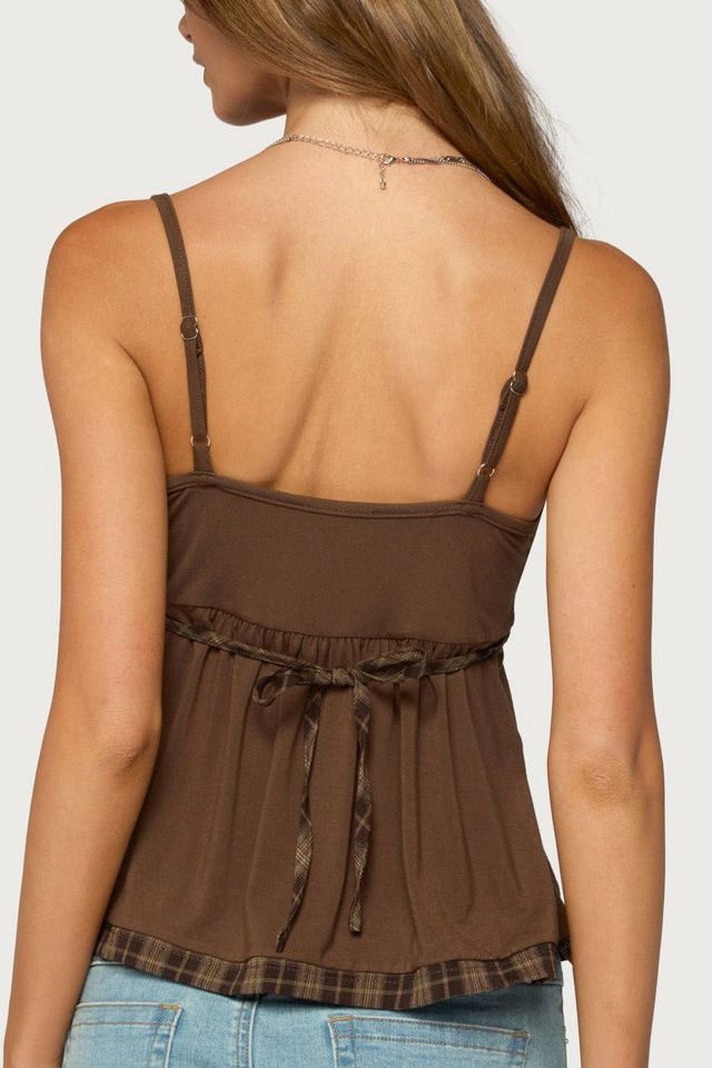 Edikted Lissey Plaid Tie Babydoll Top #4