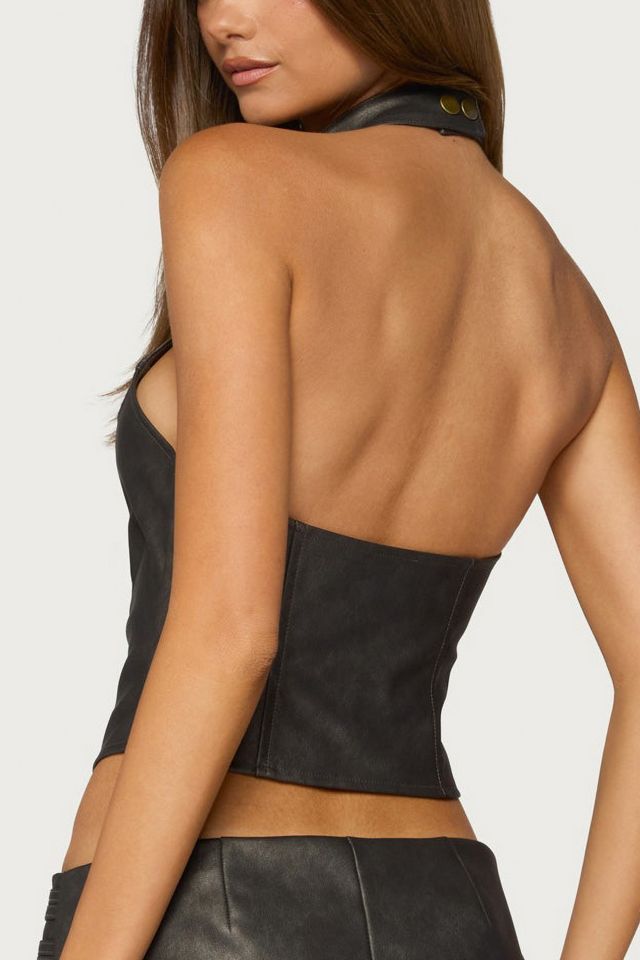 Edikted Harle Napoleon Faux Leather Halter Top #4
