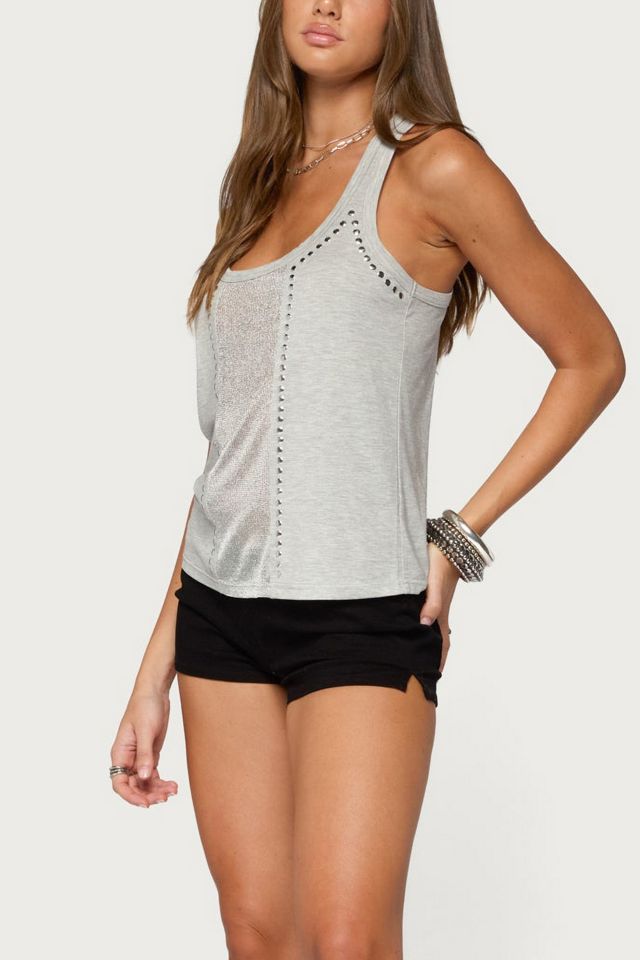 Edikted Jali Silver Knit Studded Tank Top #3