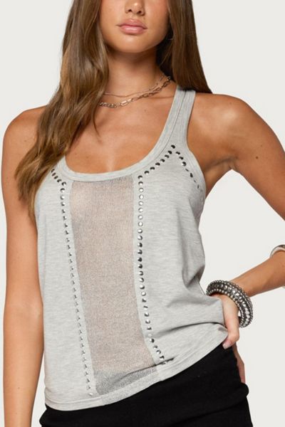Edikted Jali Silver Knit Studded Tank Top