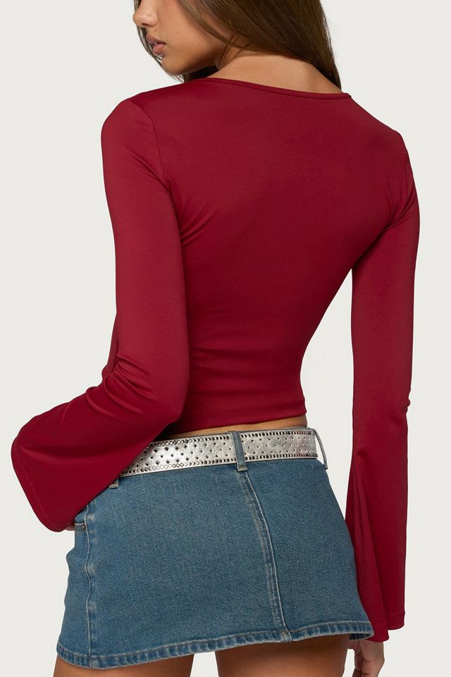 Edikted Dena Keyhole Flared Long Sleeve Top #4