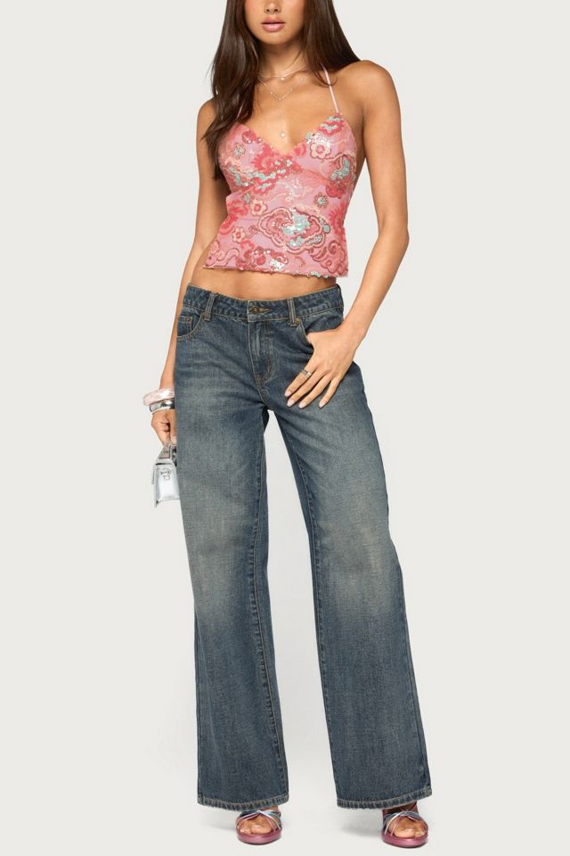 Edikted Cheri Bead & Sequin Backless Top #1
