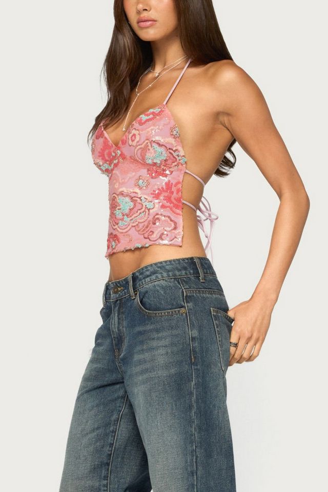 Edikted Cheri Bead & Sequin Backless Top #3