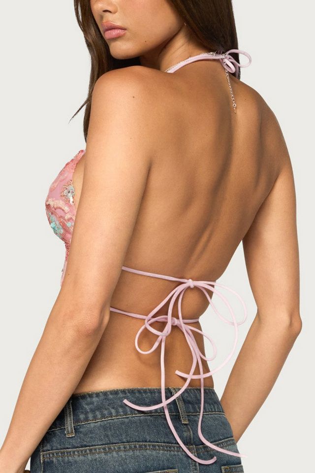 Edikted Cheri Bead & Sequin Backless Top #4