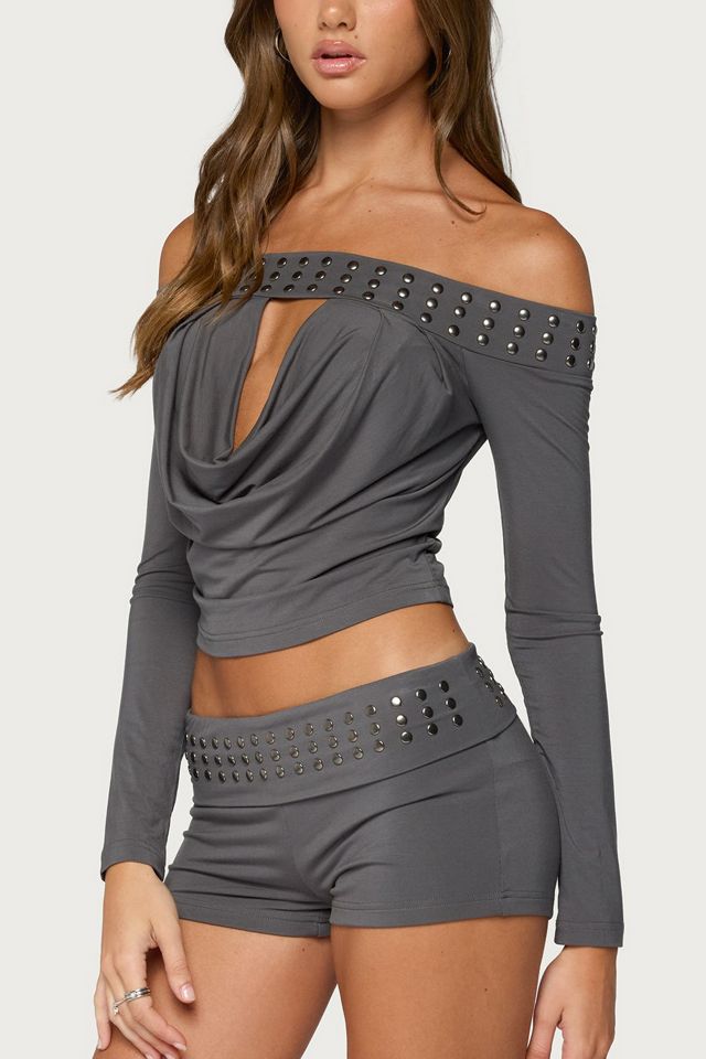 Edikted Amy Studded Off Shoulder Cowl Neck Top #2