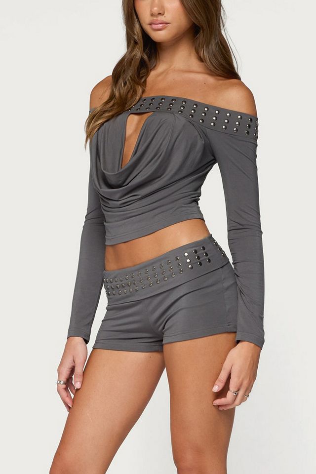 Edikted Amy Studded Off Shoulder Cowl Neck Top #3