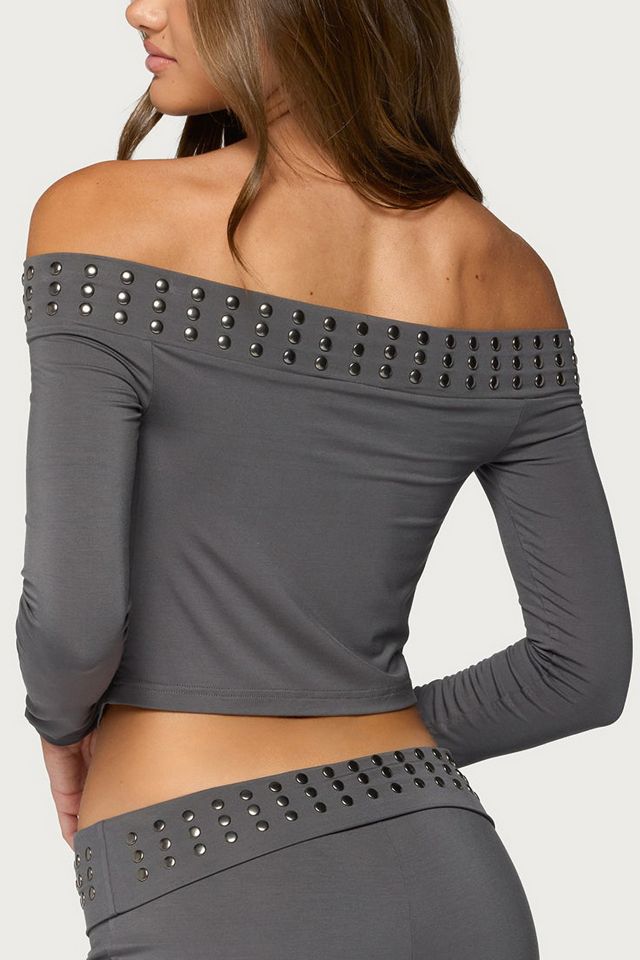 Edikted Amy Studded Off Shoulder Cowl Neck Top #4