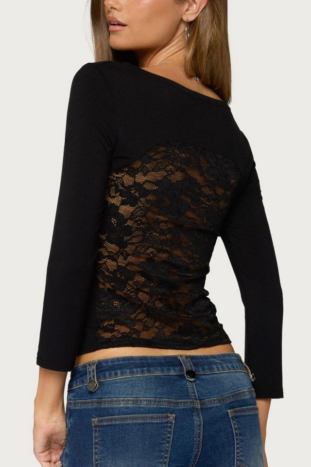 Edikted Bailie Lace Back Three-Quarter Sleeve Top #4