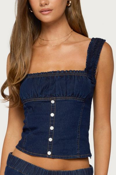Edikted Aggie Ruched Button Denim Top