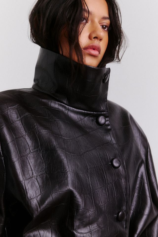 AFRM Scarlette Croc Effect Faux Leather Belted Funnel Neck Jacket #2