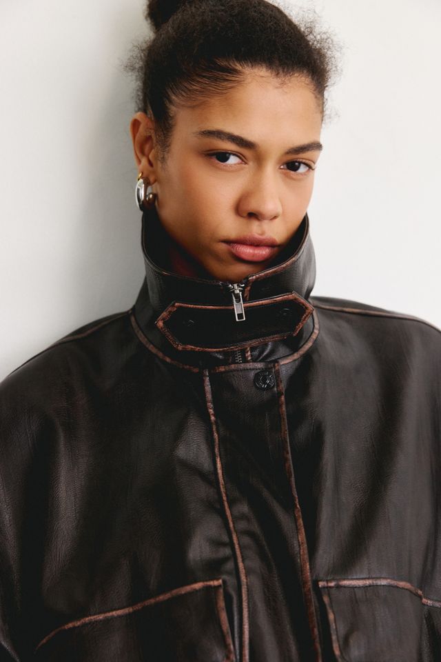 AFRM Cantini Faux Leather Funnel Neck Bomber Jacket #2