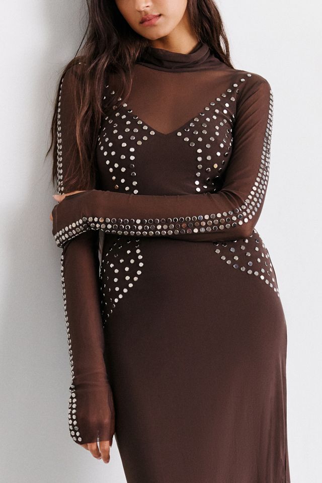 Robe midi en maille à manches longues à col montant cloutée Shailene d'AFRM #1