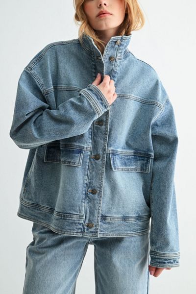 Jemina Denim The Heritage Heavyweight Oversized Mock-Neck Denim Jacket