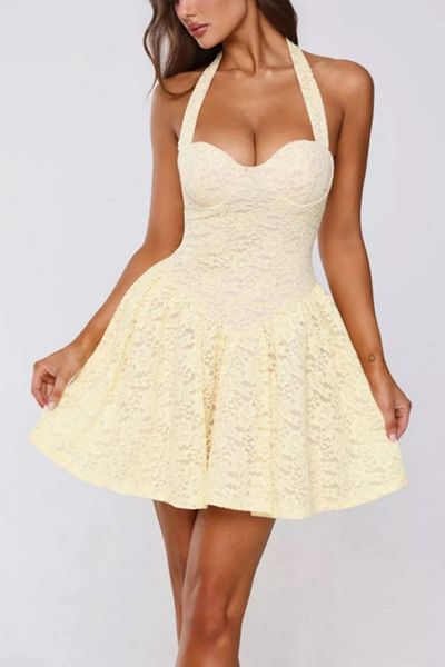 Hello Molly Delicate Daydream Halter Lace Mini Dress