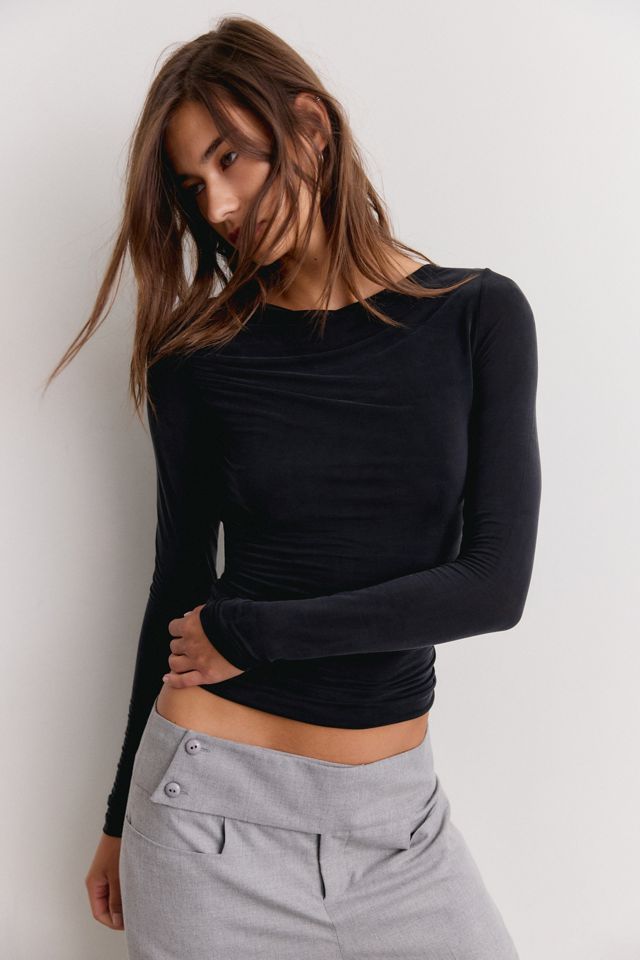 Peachy Den Kylie Slash Neck Long Sleeve Top #1