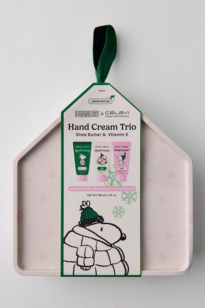 Ensemble-cadeau trio de crèmes pour les mains en boîte métallique Célavi X Peanuts édition limitée