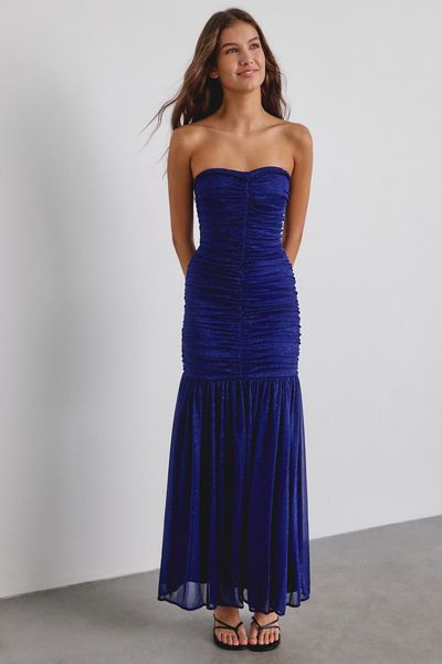 UO Royal Horizon Ruched Sweetheart Strapless Maxi Dress