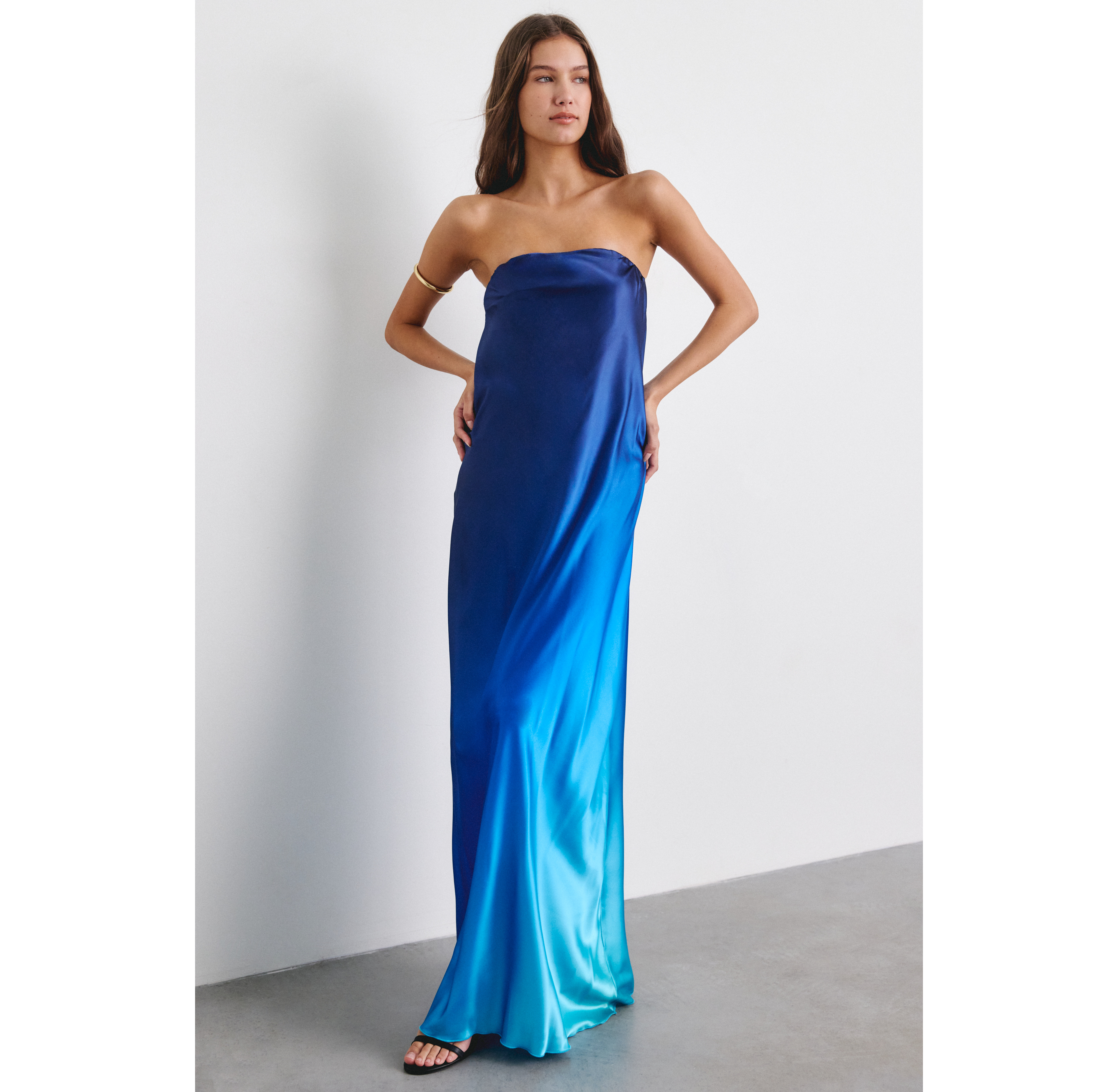 UO Celestial Ombre Satin Strapless Maxi Dress