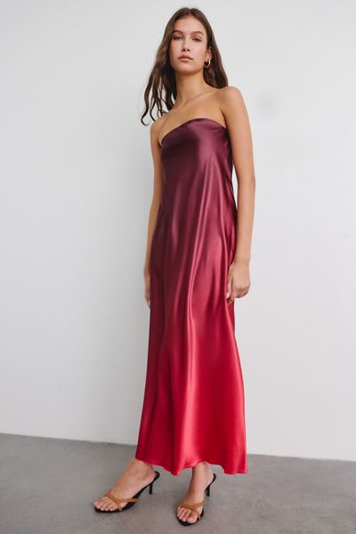 UO Celestial Ombre Satin Strapless Maxi Dress