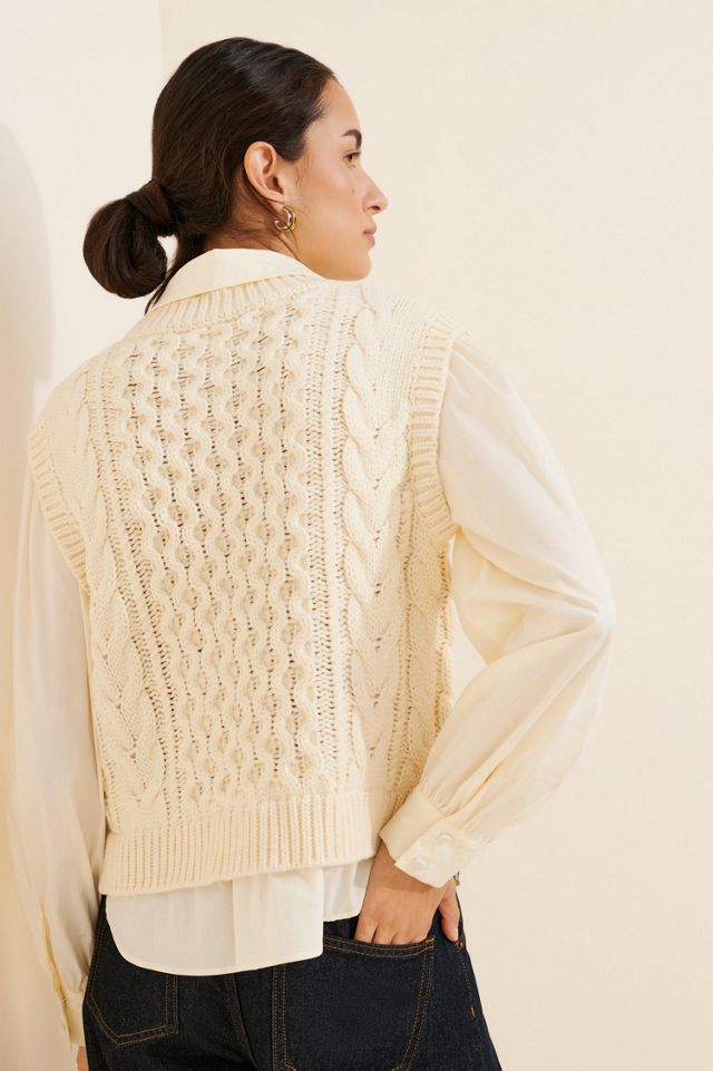 English Factory Mixed Media Cable-Knit Shirt Top #1