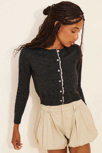 Cubic Lace Trim Placket Cardigan | Urban Outfitters