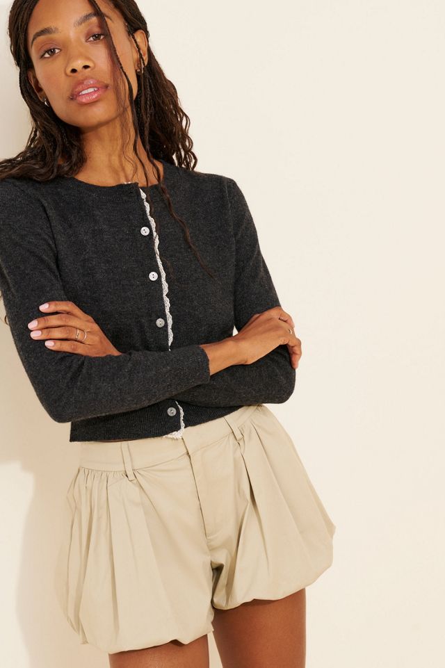 Cubic Lace Trim Placket Cardigan #3