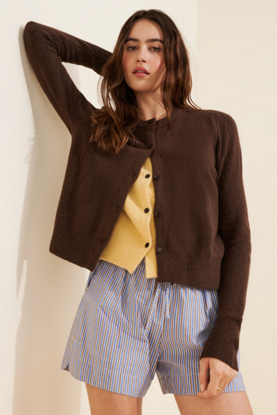 Cubic Crewneck Knit Button Up Twofer Cardigan