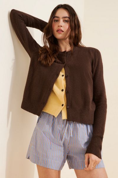 Cubic Crewneck Knit Button Up Twofer Cardigan