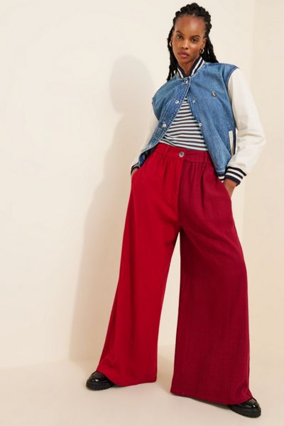 Fashion Brand Company 2 Tone Thick Linen Blend Wide Leg Pant