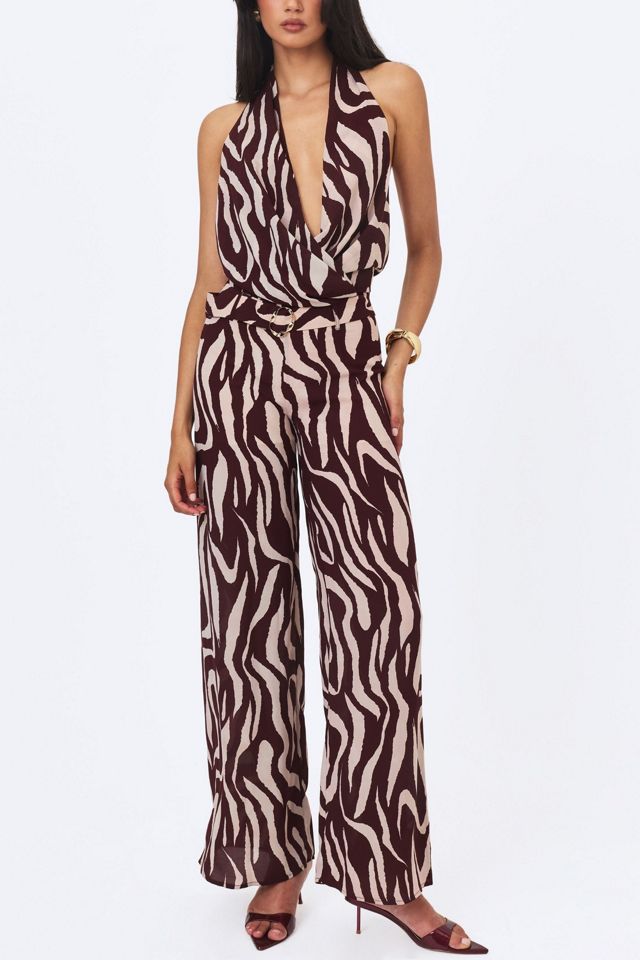 Miss Circle Ashlyn Abstract Zebra Print Belted Halter Jumpsuit #2