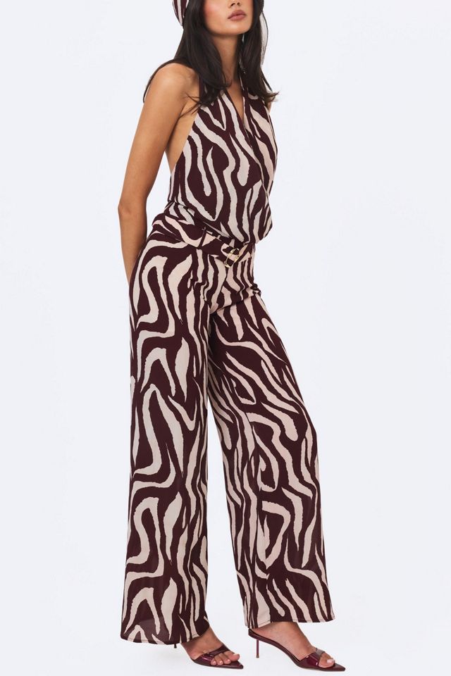 Miss Circle Ashlyn Abstract Zebra Print Belted Halter Jumpsuit #3
