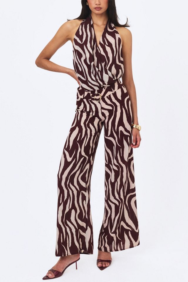 Miss Circle Ashlyn Abstract Zebra Print Belted Halter Jumpsuit #4