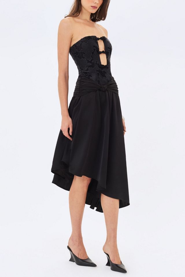 Miss Circle Yoseline Velvet Lace Cutout Asymmetrical Satin Midi Dress #2