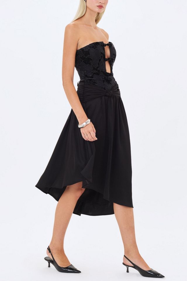 Miss Circle Yoseline Velvet Lace Cutout Asymmetrical Satin Midi Dress #3