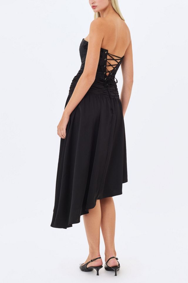 Miss Circle Yoseline Velvet Lace Cutout Asymmetrical Satin Midi Dress #4