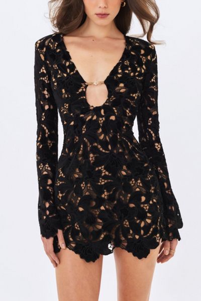 Miss Circle Penelope Velvet Lace Keyhole Mini Dress