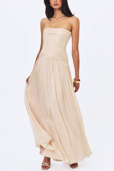 Miss Circle Olivine Crystal Organza Strapless Maxi Dress