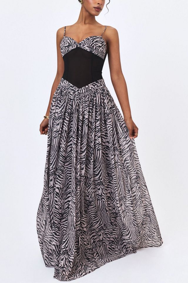 Miss Circle Onora Zebra Print Chiffon Dipped Waist Maxi Dress #2
