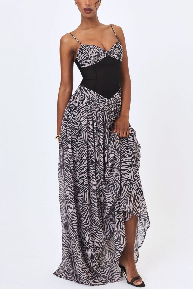 Miss Circle Onora Zebra Print Chiffon Dipped Waist Maxi Dress #3