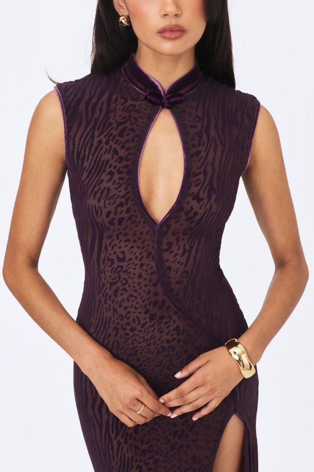 Miss Circle Riona Burnout Velvet Mesh Keyhole Maxi Dress #1