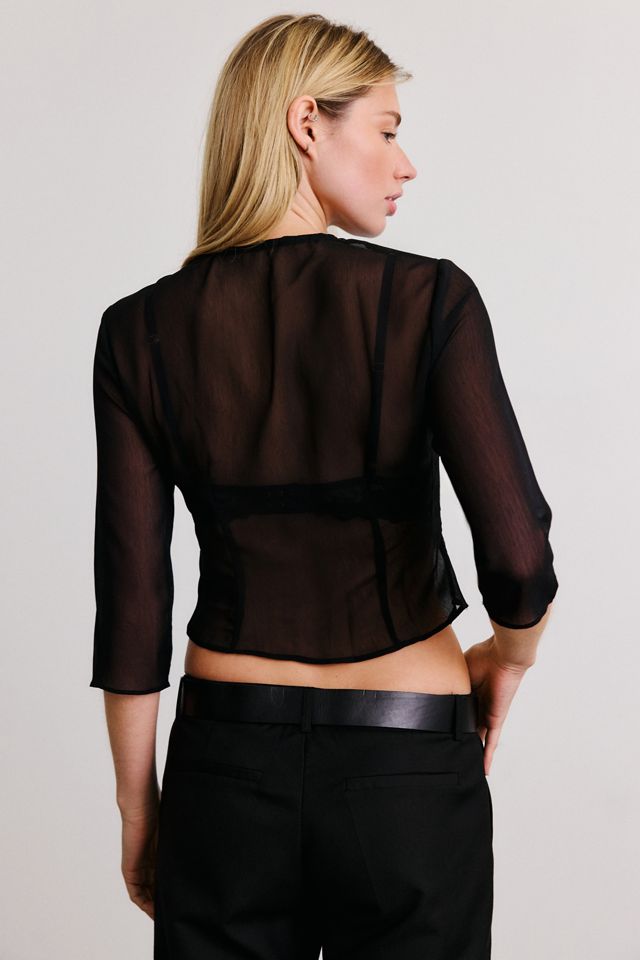 Lioness Cyd Sheer Keyhole Cutout Three Quarter Sleeve Top #3