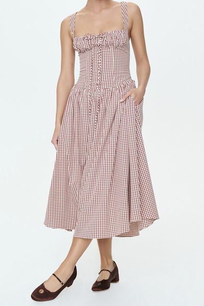 For Love & Lemons Annie Gingham Corset Midi Dress