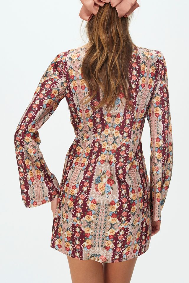 For Love & Lemons Maple Rose Long Sleeve Boatneck Mini Dress #1