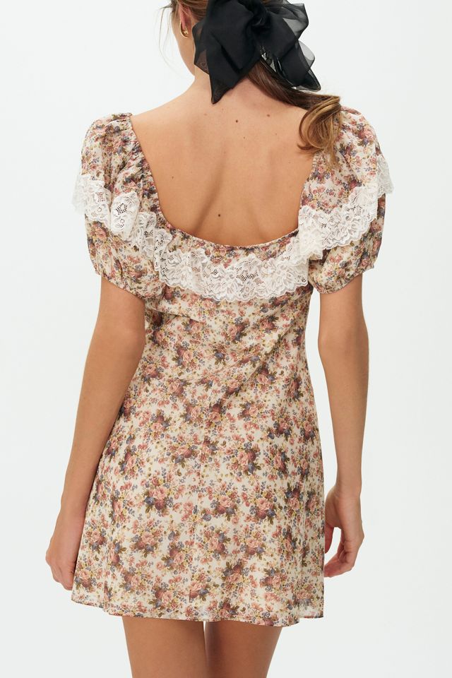 For Love & Lemons Betsy Lace Trim Puff Sleeve Mini Dress #1